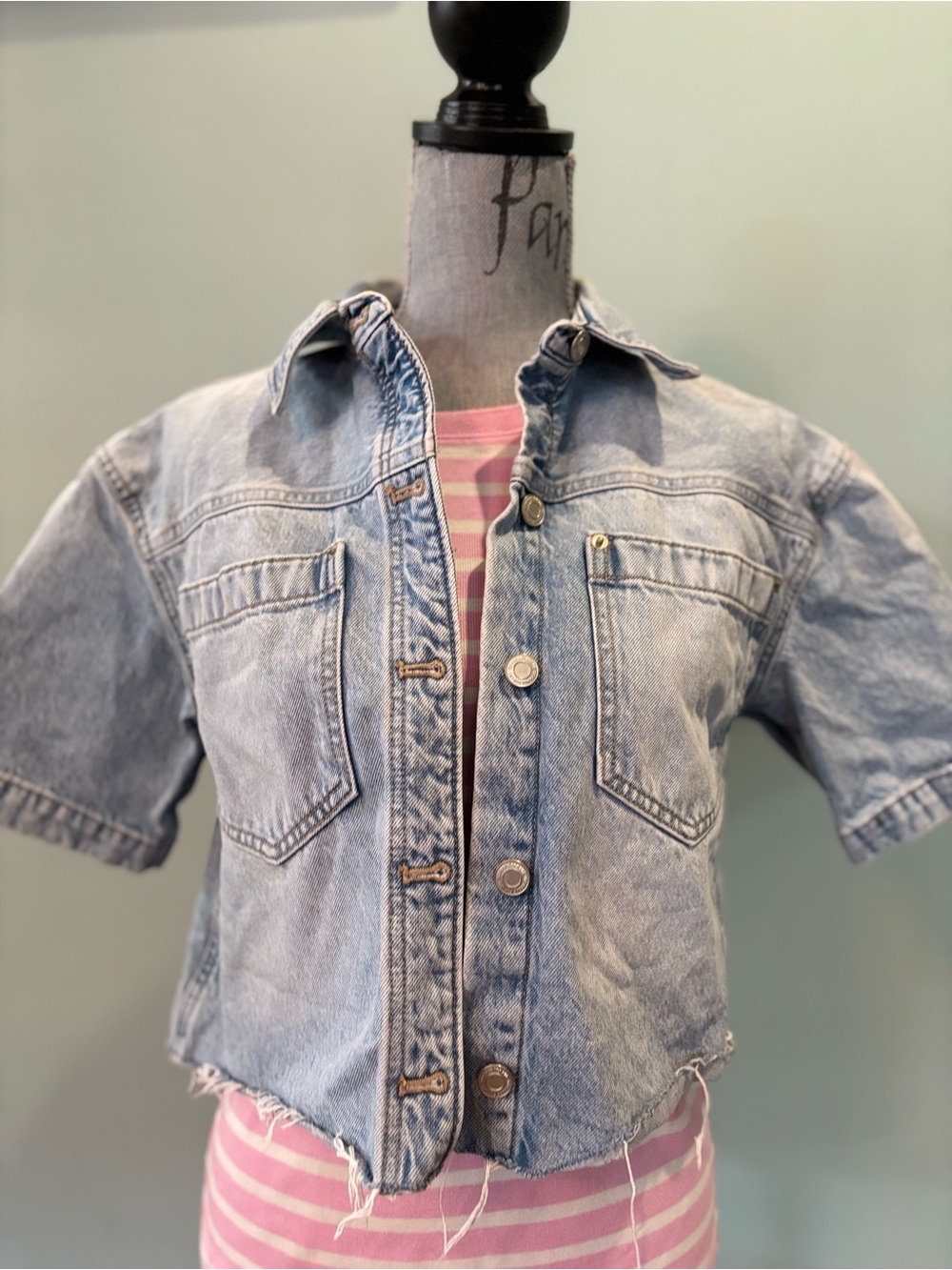 SO Light Wash Cropped Short-Sleeve Denim Jacket